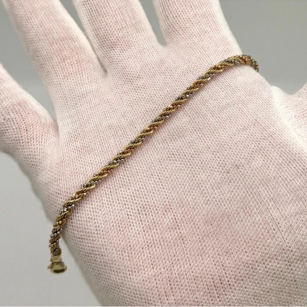 14k Tri Color Gold, 3MM Diamond Cut Rope Bracelet